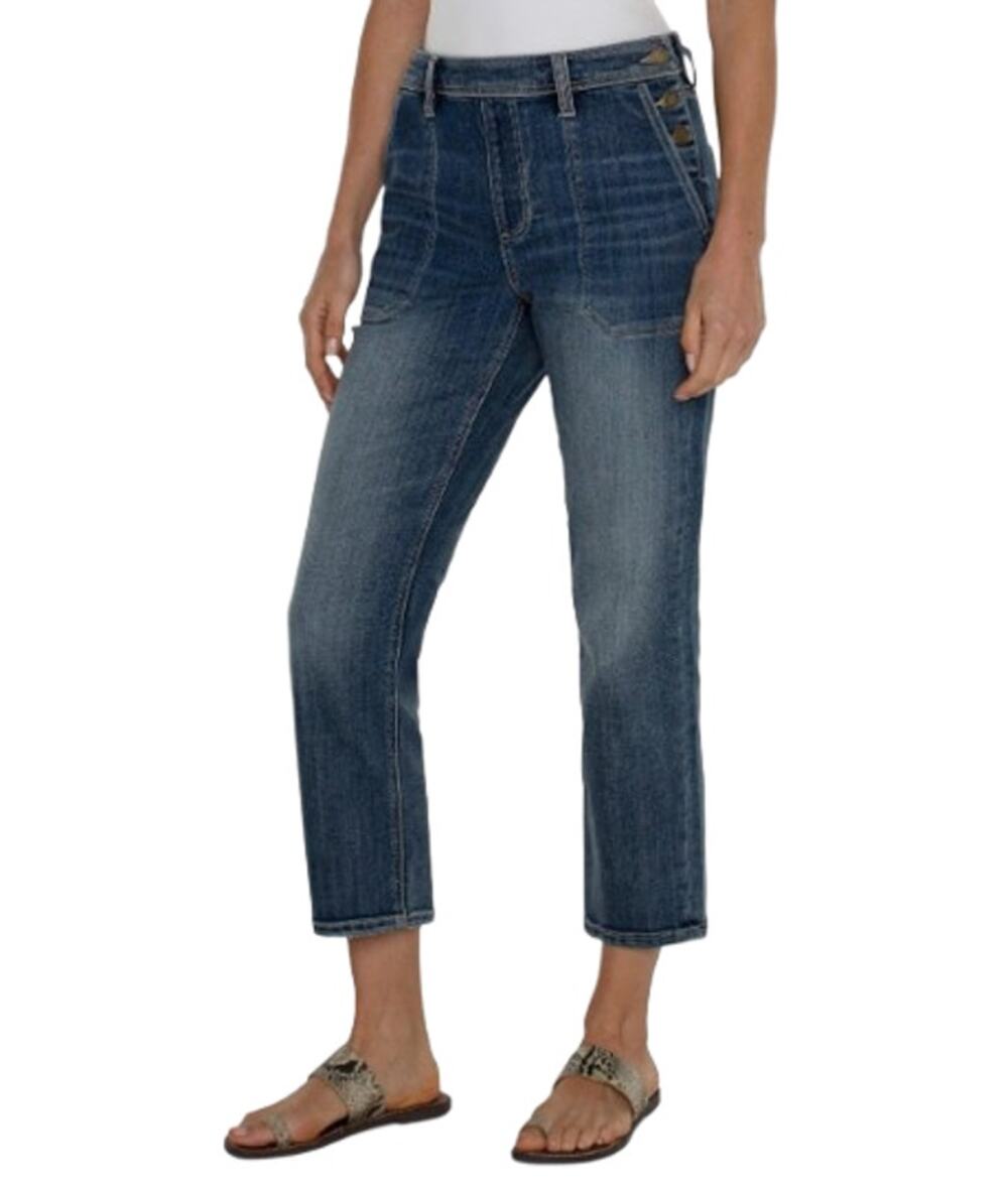LIVERPOOL Womens Easy Utility Jeans Size 27 US 4 Blue Macbride Side Button NWT